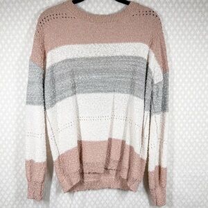 Knox Rose | Cozy Pink and Gray Crew Neck Sweater